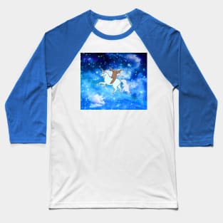 Sloth Riding a Unicorn Night Sky Baseball T-Shirt